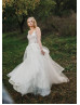 Cap Sleeves Beaded Ivory Lace Glitter Tulle Wedding Dress